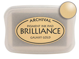 Order a Brilliance Metallic Galaxy Gold stamp pad.  Vibrant, non-toxic, water-soluble pigment ink