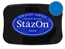 Buy a azure StazOn stamp pad, which features a permanent, quick-drying ink designed for non-porous surfaces.