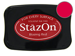 Buy a blazing red StazOn stamp pad, which features a permanent, quick-drying ink designed for non-porous surfaces.
