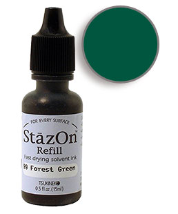 Buy a 1/2 oz. bottle of quick-drying, solvent-based refill ink for a forest green StazOn stamp pad.