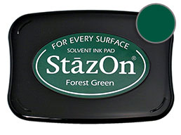 Buy a forest green StazOn stamp pad, which features a permanent, quick-drying ink designed for non-porous surfaces.