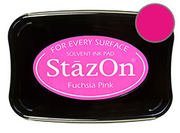 Buy a fuchsia StazOn stamp pad, which features a permanent, quick-drying ink designed for non-porous surfaces.