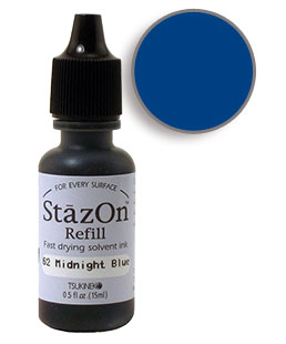 Buy a 1/2 oz. bottle of quick-drying, solvent-based refill ink for a midnight blue StazOn stamp pad.