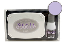 Buy a StazOn stamp pad and refill bottle of opaque soft lilac ink, which feature a permanent, quick-drying ink designed for non-porous surfaces.