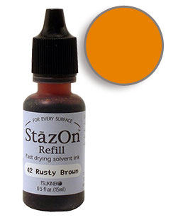 Buy a 1/2 oz. bottle of quick-drying, solvent-based refill ink for a rusty brown StazOn stamp pad.
