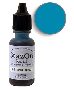 Buy a 1/2 oz. bottle of quick-drying, solvent-based refill ink for a teal blue StazOn stamp pad.