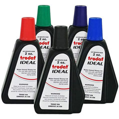 Buy replacement ink for Ideal self-inking stamps in black, blue, red, green, violet or hot pink.