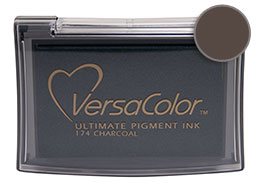 Purchase a vibrant charcoal Versacolor stamp pad.  Non-toxic, water-soluble pigment ink.  Measures 2 3/8 inches by 3 3/4 inches.