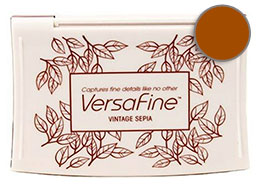 Purchase a vibrant vintage sepia Versafine stamp pad.  Non-toxic, water-soluble pigment ink.  Measures 2 3/8 inches by 3 3/4 inches.