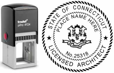 Customize and order a Connecticut architect stamp online! Personalize, preview instantly, meets all requirements for Connecticut professional architects, self-inking stamp with ink refills available. No minimums, fast turnaround, quality guaranteed.
