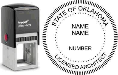 Customize and order a Oklahoma Architect stamp online! Personalize, preview instantly, meets all requirements for Oklahoma Architects, self-inking stamp with ink refills available. No minimums, fast turnaround, quality guaranteed.