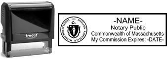 Customize and order a self-inking notary rubber stamp for the state of Massachusetts.  Meets all specifications and requirements for Massachusetts notary stamps.