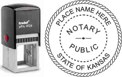 Customize and order a self-inking notary rubber stamp for the state of Kansas.  Meets all specifications and requirements for Kansas notary stamps. No minimums, fast turnaround, quality guaranteed.