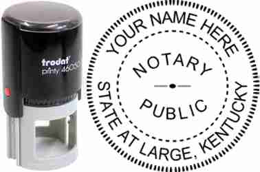 Customize and order a self-inking notary rubber stamp for the state of Kentucky.  Meets all specifications and requirements for Kentucky notary stamps. No minimums, fast turnaround, quality guaranteed.