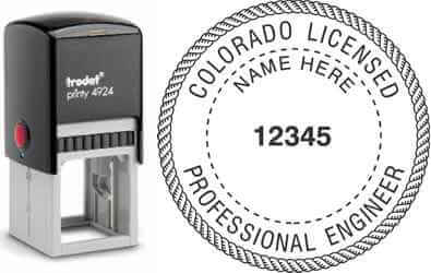 Customize and order a Colorado PE stamp online! Personalize, preview instantly, meets all requirements for Colorado professional engineers, self-inking stamp with ink refills available. No minimums, fast turnaround, quality guaranteed.