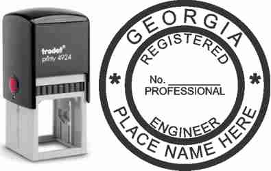 Customize and order a Georgia PE stamp online! Personalize, preview instantly, meets all requirements for Georgia professional engineers, self-inking stamp with ink refills available. No minimums, fast turnaround, quality guaranteed.