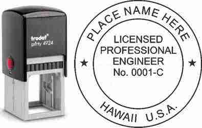 Customize and order a Hawaii PE stamp online! Personalize, preview instantly, meets all requirements for Hawaii professional engineers, self-inking stamp with ink refills available. No minimums, fast turnaround, quality guaranteed.