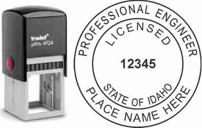 Customize and order an Idaho PE stamp online! Personalize, preview instantly, meets all requirements for Idaho professional engineers, self-inking stamp with ink refills available. No minimums, fast turnaround, quality guaranteed.
