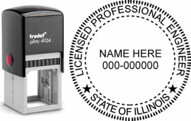 Customize and order an Illinois PE stamp online! Personalize, preview instantly, meets all requirements for Illinois professional engineers, self-inking stamp with ink refills available. No minimums, fast turnaround, quality guaranteed.