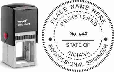 Customize and order an Indiana PE stamp online! Personalize, preview instantly, meets all requirements for Indiana professional engineers, self-inking stamp with ink refills available. No minimums, fast turnaround, quality guaranteed.