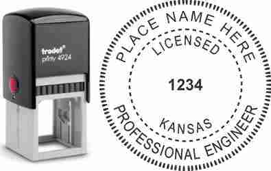 Customize and order a Kansas PE stamp online! Personalize, preview instantly, meets all requirements for Kansas professional engineers, self-inking stamp with ink refills available. No minimums, fast turnaround, quality guaranteed.