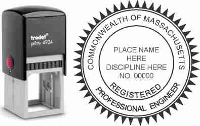 Customize and order a Massachusetts PE stamp online! Personalize, preview instantly, meets all requirements for Massachusetts professional engineers, self-inking stamp with ink refills available. No minimums, fast turnaround, quality guaranteed.