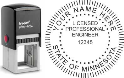 Customize and order a Minnesota PE stamp online! Personalize, preview instantly, meets all requirements for Minnesota professional engineers, self-inking stamp with ink refills available. No minimums, fast turnaround, quality guaranteed.