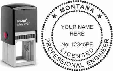 Customize and order a Montana PE stamp online! Personalize, preview instantly, meets all requirements for Montana professional engineers, self-inking stamp with ink refills available. No minimums, fast turnaround, quality guaranteed.