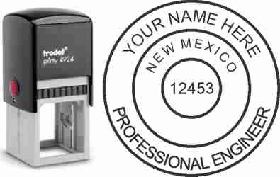 Customize and order a New Mexico PE stamp online! Personalize, preview instantly, meets all requirements for New Mexico professional engineers, self-inking stamp with ink refills available. No minimums, fast turnaround, quality guaranteed.