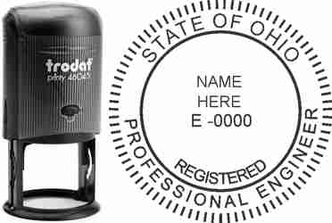 Customize and order an Ohio PE stamp online! Personalize, preview instantly, meets all requirements for Ohio professional engineers, self-inking stamp with ink refills available. No minimums, fast turnaround, quality guaranteed.