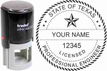 Customize and order a Texas PE stamp online! Personalize, preview instantly, meets all requirements for Texas professional engineers, self-inking stamp with ink refills available. No minimums, fast turnaround, quality guaranteed.