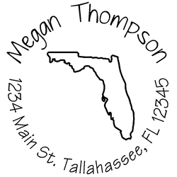 Florida state address stamp, choice of 30+ ink colors, customize instantly online, personalize name, special note and more. Designer fonts, no minimums, fast turnaround, quality guaranteed.