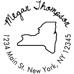 New York state address stamp, choice of 30+ ink colors, customize instantly online, personalize name, special note and more. Designer fonts, no minimums, fast turnaround, quality guaranteed.