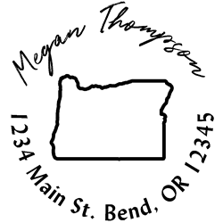 Oregon state address stamp, choice of 30+ ink colors, customize instantly online, personalize name, special note and more. Designer fonts, no minimums, fast turnaround, quality guaranteed.