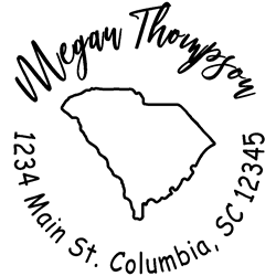 South Carolina state address stamp, choice of 30+ ink colors, customize instantly online, personalize name, special note and more. Designer fonts, no minimums, fast turnaround, quality guaranteed.