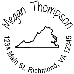 Virginia state address stamp, choice of 30+ ink colors, customize instantly online, personalize name, special note and more. Designer fonts, no minimums, fast turnaround, quality guaranteed.