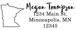 Minnesota state return address stamp, choice of 30+ ink colors, customize instantly online, personalize name, special note and more. Designer fonts, no minimums, fast turnaround, quality guaranteed.