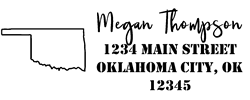 Oklahoma state return address stamp, choice of 30+ ink colors, customize instantly online, personalize name, special note and more. Designer fonts, no minimums, fast turnaround, quality guaranteed.