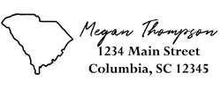 South Carolina state return address stamp, choice of 30+ ink colors, customize instantly online, personalize name, special note and more. Designer fonts, no minimums, fast turnaround, quality guaranteed.