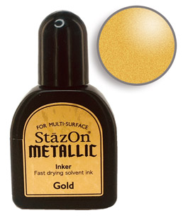Buy a 1/2 oz. bottle of quick-drying, solvent-based refill ink for a gold StazOn stamp pad.