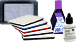 Replacement ink for Trodat, XStamper, IStamp, Maxlight, Ultifast stamps available. Also featured: Extra-large stamp pads, non-porous stamp pads, metallic stamp pads, opaque inks and general-use stamp pads.