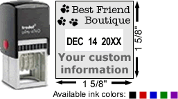 Buy a Trodat 4724 custom date stamp with rotating month, date and year bands for home or office.  Add your own text or upload a custom graphic.