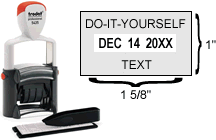 Buy a DIY self-inking date stamp with changeable numbers, letters and characters. Includes two rows of changeable type, two different sizes and choose from black, blue, red, green or violet.  Free shipping, no minimums, quick turnaround.