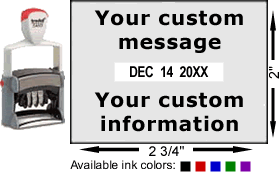 Buy an extra large, customized date stamp with rotating month, date and year bands for home or office.  Self-inking stamp - choose from five colors of ink.