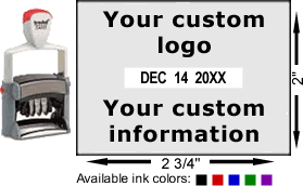 Buy a Trodat 5480 self-inking date stamp with rotating bands for month, date, and year.  Add your own custom text or upload a logo.