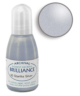 Order a 1/2 oz. bottle of refill ink for a Brilliance Metallic Starlite Silver stamp pad.