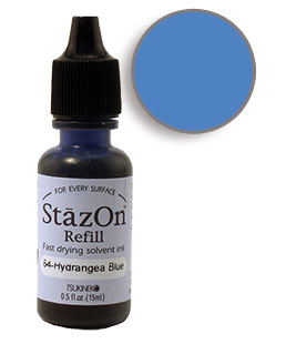 Buy a 1/2 oz. bottle of quick-drying, solvent-based refill ink for a hydrangea blue StazOn stamp pad.