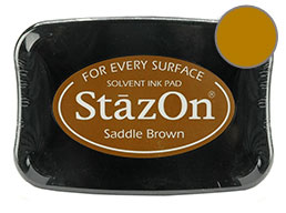 Buy a saddle brown StazOn stamp pad, which features a permanent, quick-drying ink designed for non-porous surfaces.