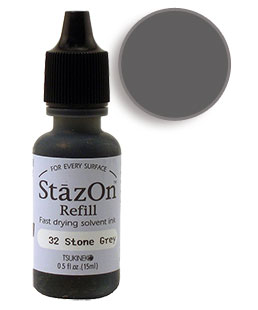 Buy a 1/2 oz. bottle of quick-drying, solvent-based refill ink for a stone gray StazOn stamp pad.