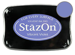 Buy a vibrant violet StazOn stamp pad, which features a permanent, quick-drying ink designed for non-porous surfaces.